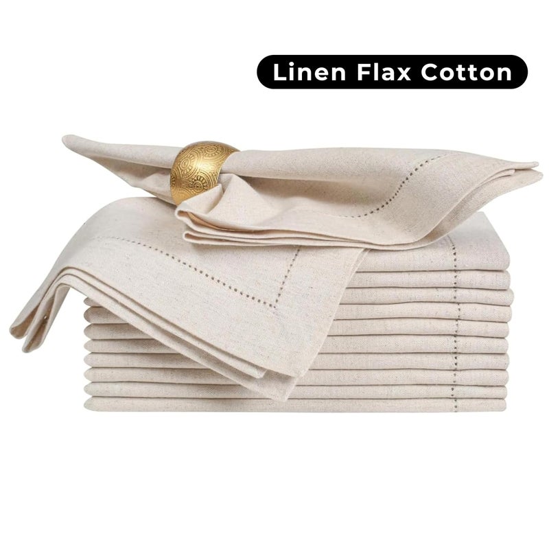 Bedding Craft Linen Flax Cotton Cloth Dinner Napkins Set of 12 â€“ 20x20 Natural Hemstitched Fabric â€“ Machine Washable Elegant Reusable Table Napkins for Weddings, Parties & Dining DÃ©cor - Image 2
